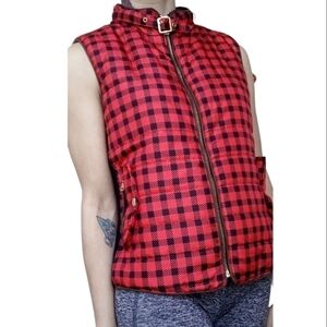 Chocolate Plaid Buckle Puffer Vest Small  Red Black Goth